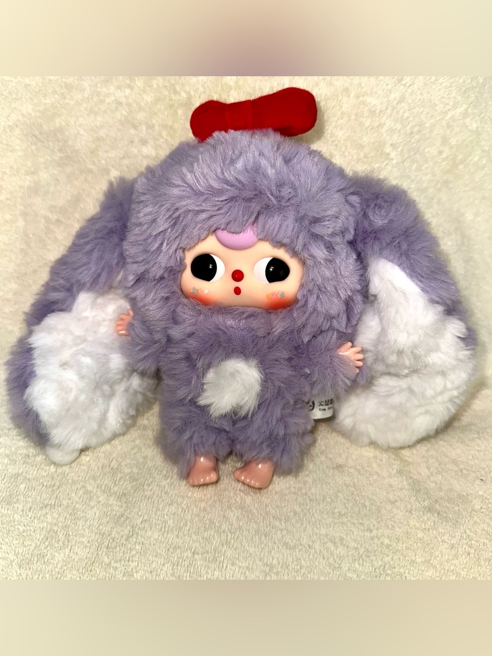 Baby Three Purple Bunny Plush Doll Red Bow Blind Box Keychain